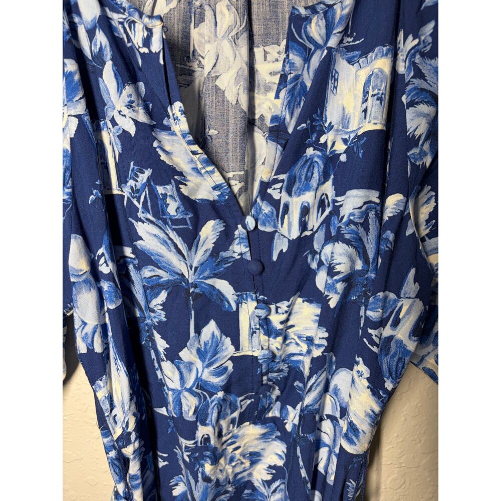 LOFT Corfu Weekend Puff Sleeve Midi Dress Hawaiian Vacation Beachy Boho M - Picture 4 of 9